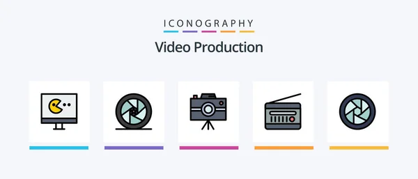 Video Production Line Filled Icon Pack Including Watch Video Touch — Archivo Imágenes Vectoriales