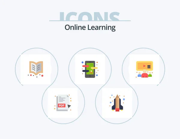 Online Learning Flat Icon Pack Icon Design Team Group Learning — Stok Vektör