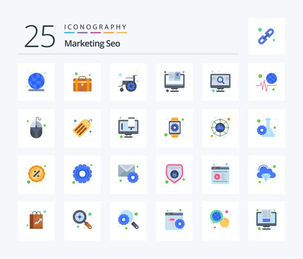 Marketing Seo Flat Color Icon Pack Including Engine Magazine Accessibility — Vettoriale Stock