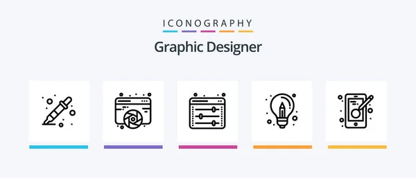 Graphic Designer Line Icon Pack Including Designing Creativity Business Psd — Vetor de Stock