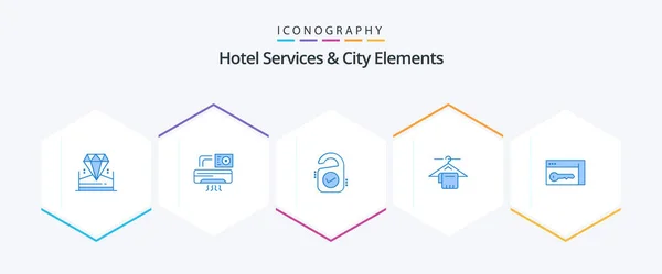 Hotel Services City Elements Blue Icon Pack Including Security Hotel — Stockový vektor