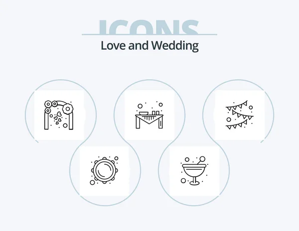 Wedding Line Icon Pack Icon Design Lunch Dinner Love Paper — Stockvektor