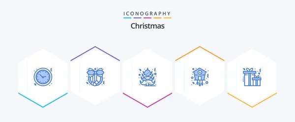 Christmas Blue Icon Pack Including Present Time Christmas Timepiece Clock — Wektor stockowy