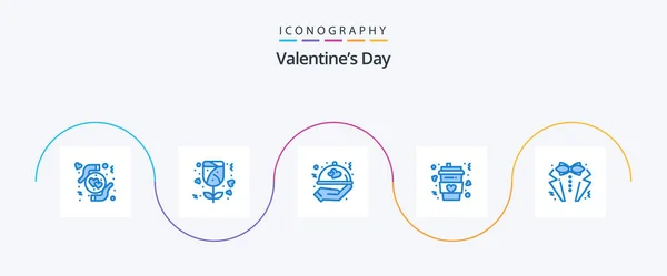 День Святого Валентина Blue Icon Pack Включая Сердце Любовь Любовь — стоковый вектор