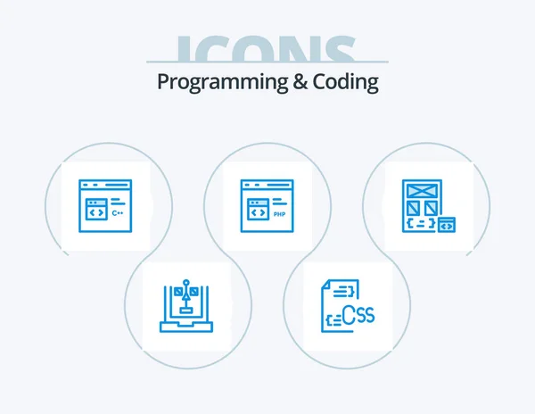 Programming Coding Blue Icon Pack Icon Design Develop Code Development — Vettoriale Stock