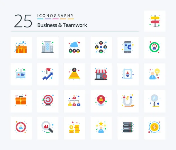 Business Teamwork Flat Color Icon Pack Including Gear Work Group — Vettoriale Stock