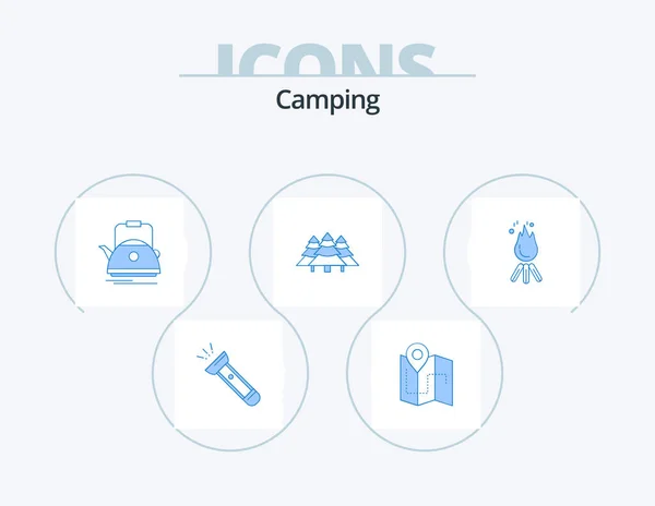 Camping Blue Icon Pack Icon Design Jungle Forest Track Pot — Stockvector
