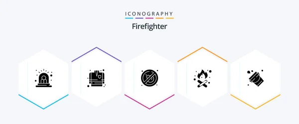 Firefighter Glyph Icon Pack Including Firefighter Fire Fire Place — Stockvektor