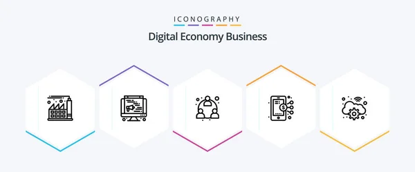 Digital Economy Business Line Icon Pack Including Digital Gear Mlm — Vetor de Stock