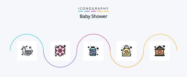 Baby Shower Line Filled Flat Icon Pack Including Building Bag — Wektor stockowy