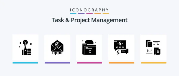 Task Project Management Glyph Icon Pack Including Dollar Chat Mail — Stockvector