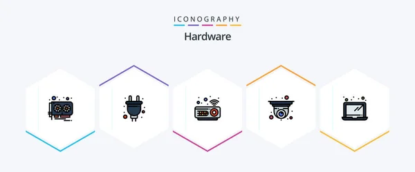 Hardware Filledline Icon Pack Including Laptop Computer Devices Security Camera — Stockvector