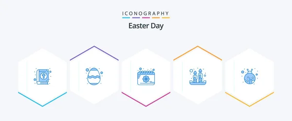 Easter Blue Icon Pack Including Lady Bug Light Calendar Spring — Stockvector