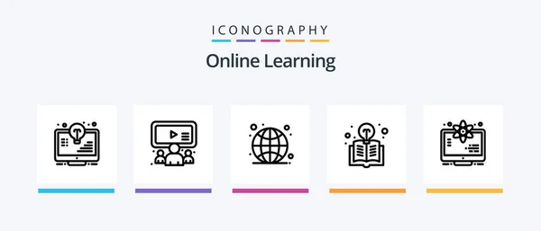 Online Learning Line Icon Pack Including Pencil Rocket Video Online — Stok Vektör