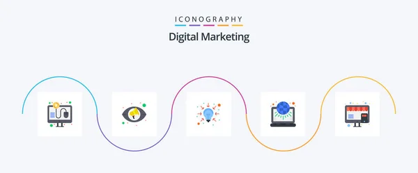 Digital Marketing Flat Icon Pack Including Online Marketing Ideas World — Vector de stock