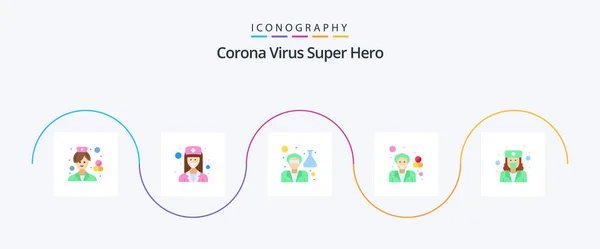 Corona Virus Super Hero Flat Icon Pack Including Hospital Female — Stockvector