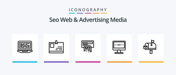 Seo Web Advertising Media Line Icon Pack Including Phone Book — Archivo Imágenes Vectoriales