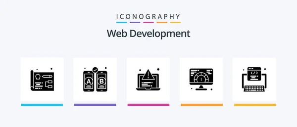 Web Development Glyph Icon Pack Including Web Development Testing Code — Stockový vektor