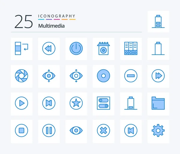 Multimedia Blue Color Icon Pack Including Lens Multimedia Install Empty — Vettoriale Stock