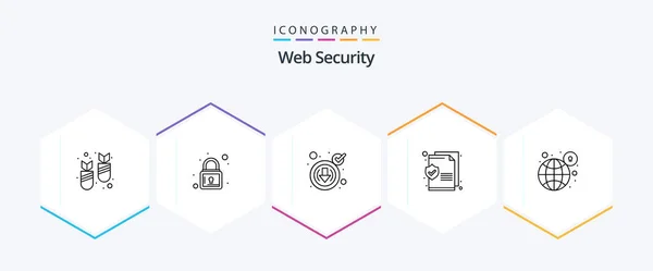 Web Security Line Icon Pack Including Protection Lock Cyber Global — Vector de stock