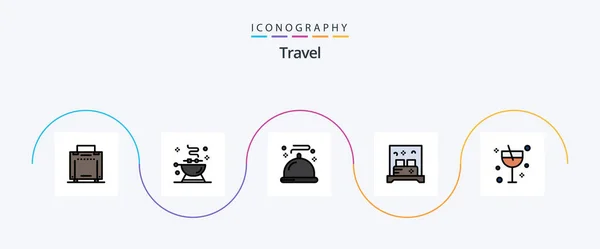Travel Line Filled Flat Icon Pack Including Glass Alcohol Menu — Archivo Imágenes Vectoriales