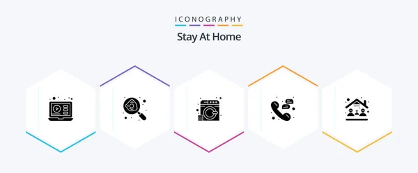 Stay Home Glyph Icon Pack Including Support Messages Pan Line — Vector de stock