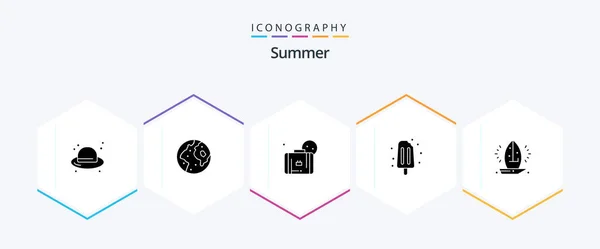 Summer Glyph Icon Pack Including Boat Summer World Ice Cream — 图库矢量图片