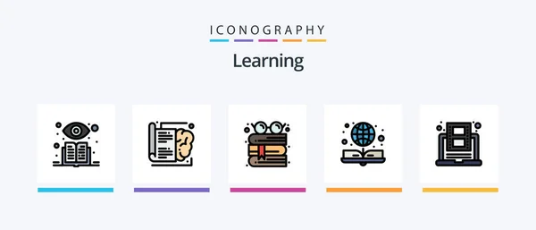 Learning Line Filled Icon Pack Including Video Learning Online Book — Vettoriale Stock