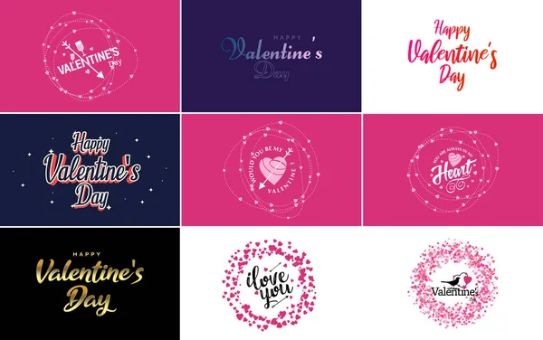 Happy Valentine Day Greeting Card Template Romantic Theme Red Color — Stockvector