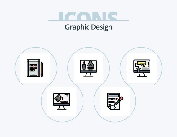 Graphic Design Line Filled Icon Pack Icon Design Web Designing — 图库矢量图片
