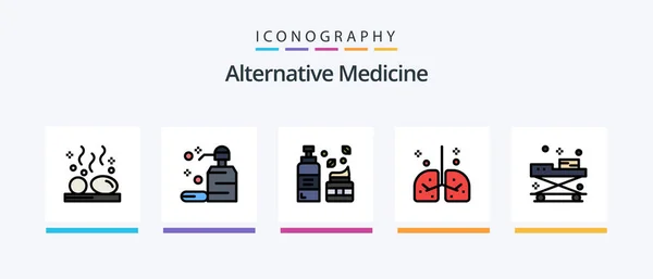Alternative Medicine Line Filled Icon Pack Including Drug Medical Beauty — Stockvector