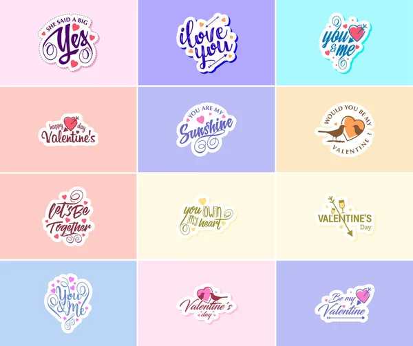 Express Your Love Heartfelt Valentine Day Typography Stickers — Stock vektor