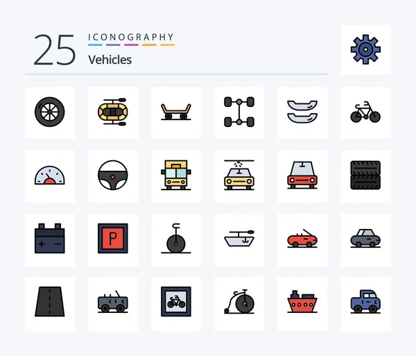Vehicles Line Filled Icon Pack Including Dashboard Car Boat Bike — Vettoriale Stock