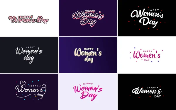 Happy Woman Day Handwritten Lettering Set Use Greeting Invitation Cards — Wektor stockowy