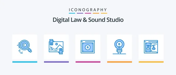 Digital Law Sound Studio Blue Icon Pack Including Genuine Brand — Stok Vektör