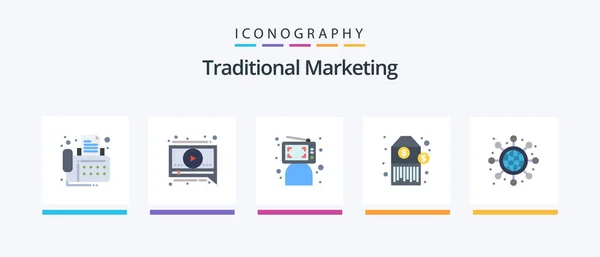 Traditional Marketing Flat Icon Pack Including Startup Global Click Tag — Stok Vektör