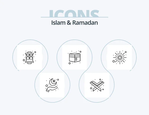 Islam Ramadan Line Icon Pack Icon Design Star Moon Decoration — Wektor stockowy