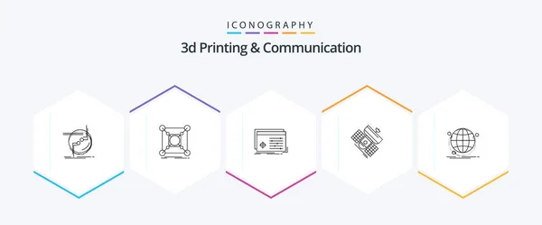 Printing Communication Line Icon Pack Including Communication Broadcast Data Software — Archivo Imágenes Vectoriales