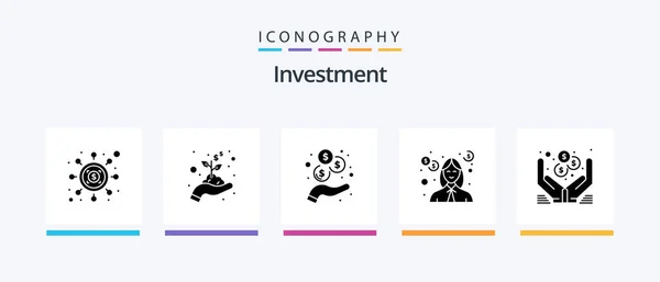 Investment Glyph Icon Pack Including Money Dollar Investment Teacher Investment — Vetor de Stock