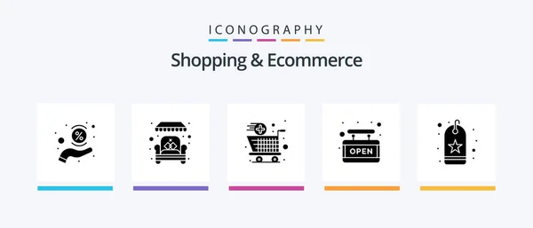 Shopping Ecommerce Glyph Icon Pack Including Favorite Sign Shopping Shop — Stok Vektör