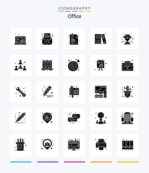 Creative Office Glyph Solid Black Icon Pack Achievement Files Mail — Image vectorielle