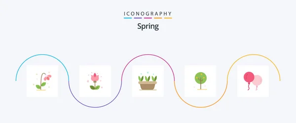 Spring Flat Icon Pack Inclusiv Natura Lotus Floare Floare Primăvară — Vector de stoc