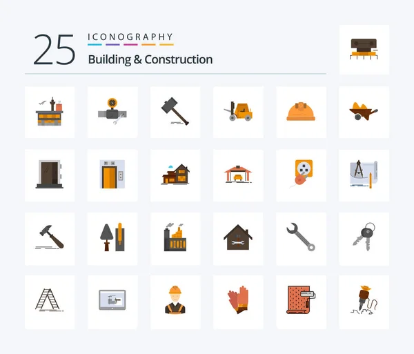 Building Construction Flat Color Icon Pack Including Legal Hammer Construction — Vector de stock