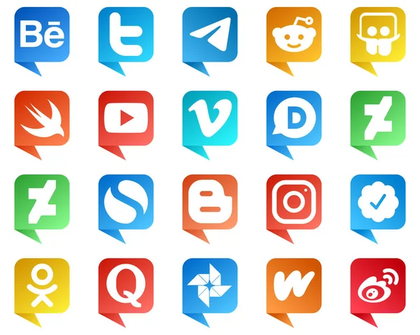 Elegant Chat Bubble Style Social Media Icons Blog Simple Swift — Wektor stockowy