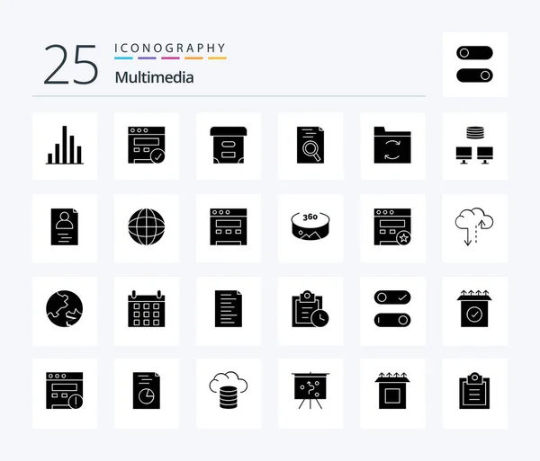 Multimedia Solid Glyph Icon Pack Including Sync Backup Documents Sync — Image vectorielle