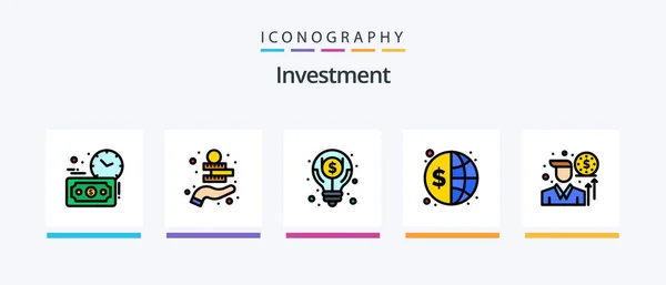 Investment Line Filled Icon Pack Including Revenue Investment Finance Goal — Stockový vektor