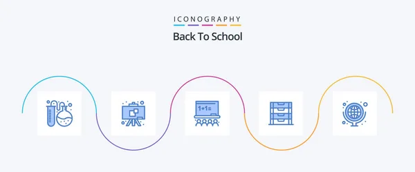 Back School Blue Icon Pack Including Map Geography Art Board — Stockový vektor