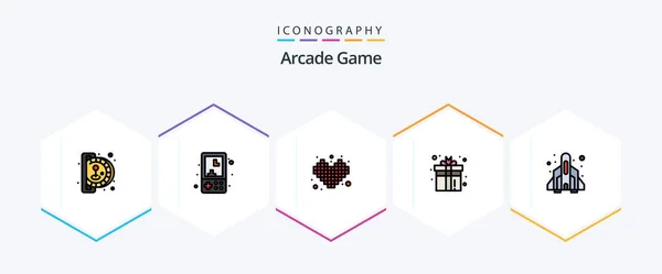 Arcade Filledline Icon Pack Including Play Fun Play Box Tetris — Stockvector