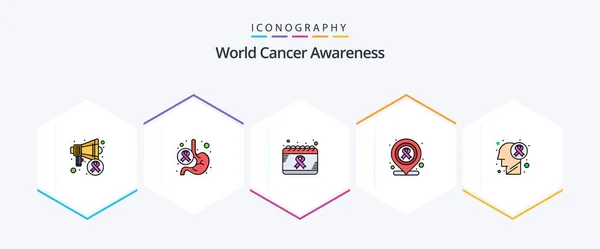 World Cancer Awareness Filledline Icon Pack Including Brain Disease Location — Wektor stockowy