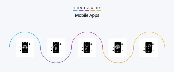 Mobile Apps Glyph Icon Pack Including App Mobile Health Globe — Stok Vektör